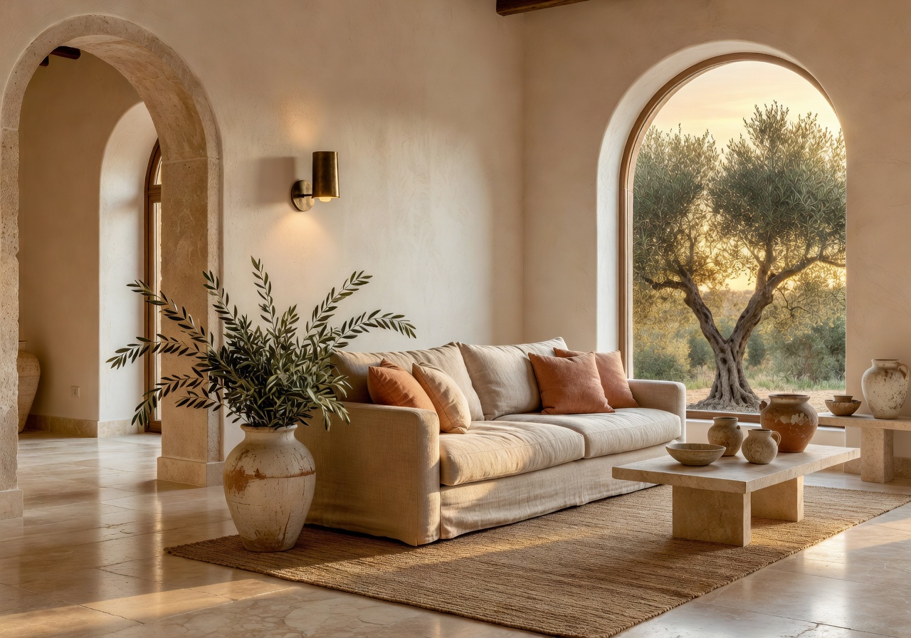 Arched Mediterranean villa sunroom AI home design